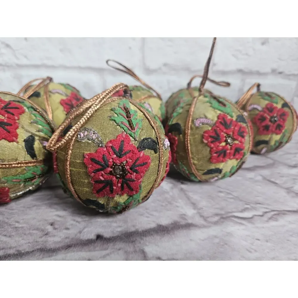Lot Bundle 10 Embroidered Beaded Christmas Ornaments